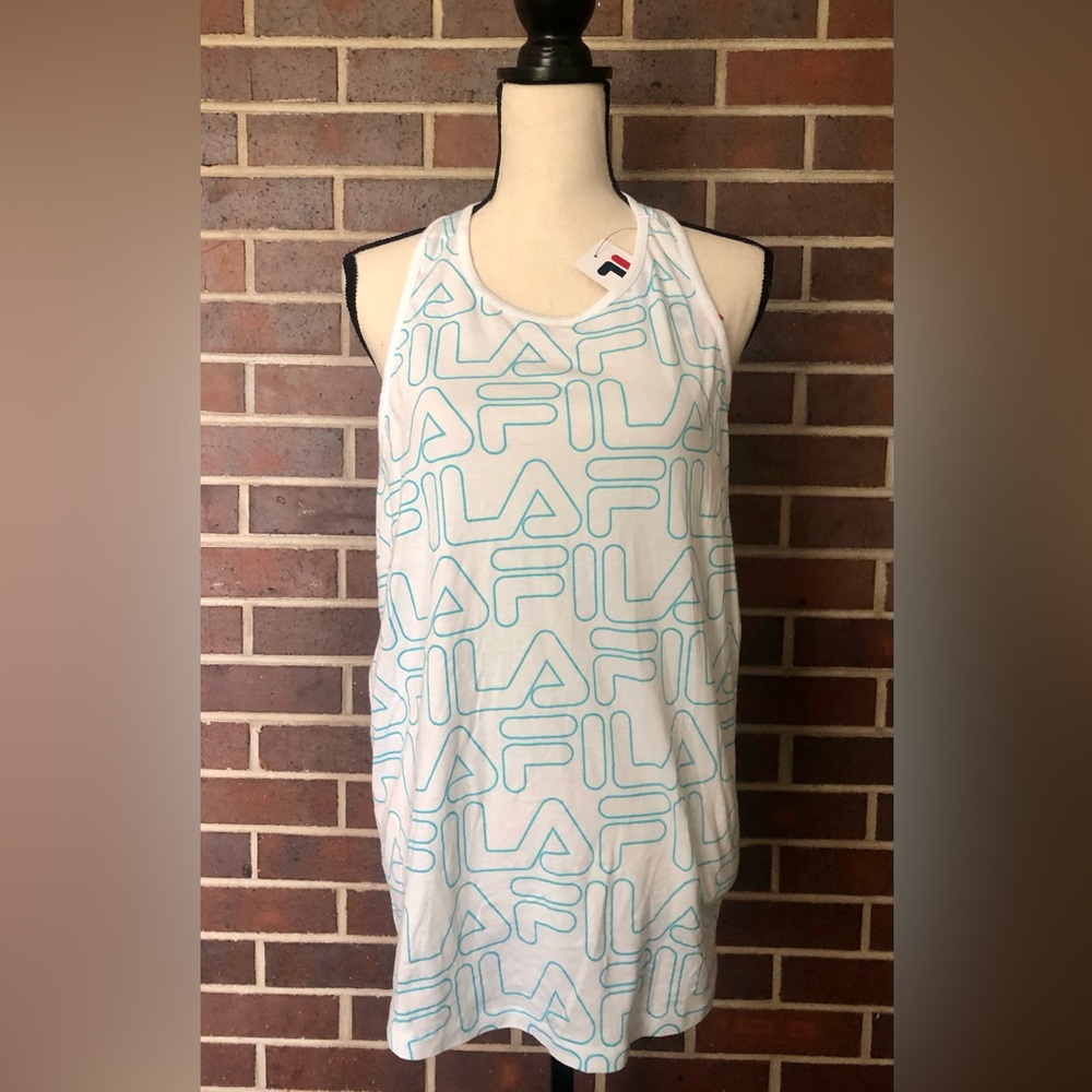 FILA NWT Said So Singlet Tank Racerback Logo Aqua Tie Back Athletic Top Plus 2X - Picture 4 of 9